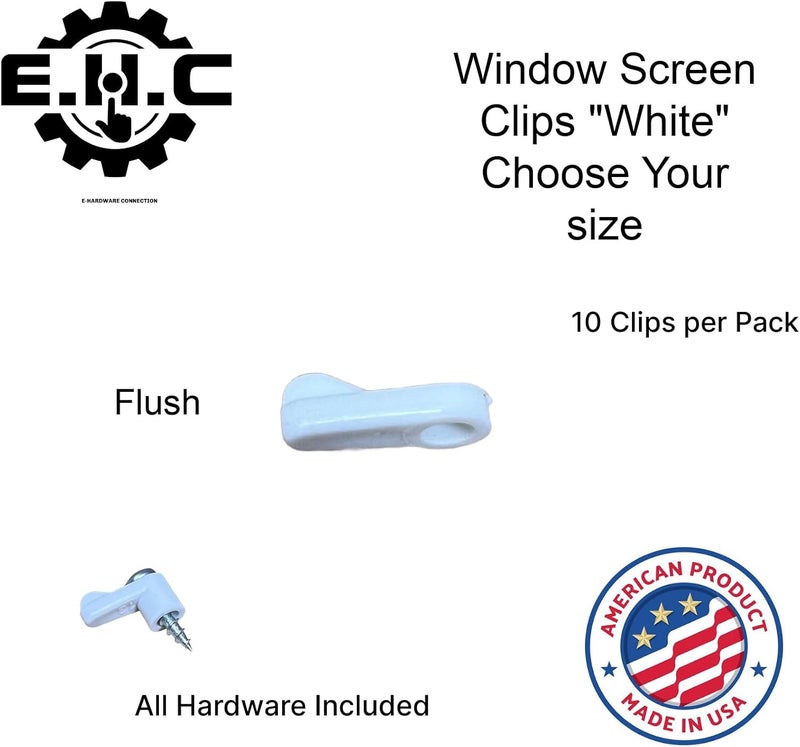 EHC Window Screen Clips / “White” Plastic (Choose Your Size! /Size Run Flush up to 1-3/16” Offset) New or Replacement (10 Pack with All Needed Hardware Included) by E.H.C. (Flush) - Image 2